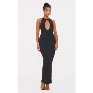 PrettyLittleThing Black Fine Knit Halterneck Maxi Dress In Black‎ Size Medium